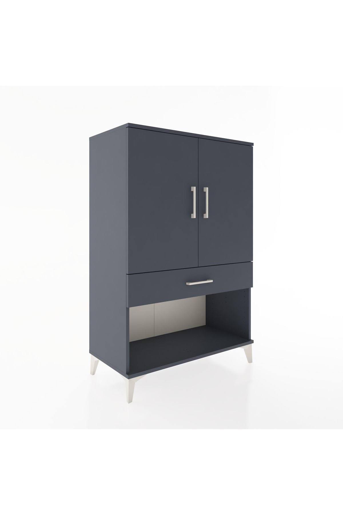 Hyperion Dolap 2 Raflı Tek Çekmeceli 2 Kapaklı 88x44x134 Antrasit-Antrasit