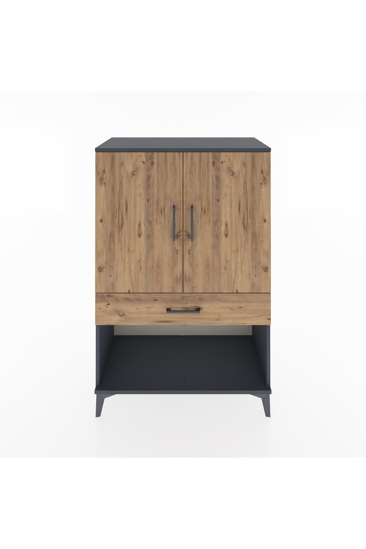 Hyperion Dolap 2 Raflı Tek Çekmeceli 2 Kapaklı 88x44x134 Antrasit-Çam