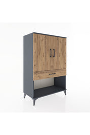 Hyperion Dolap 2 Raflı Tek Çekmeceli 2 Kapaklı 88x44x134 Antrasit-Çam