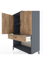 Hyperion Dolap 2 Raflı Tek Çekmeceli 2 Kapaklı 88x44x134 Antrasit-Çam