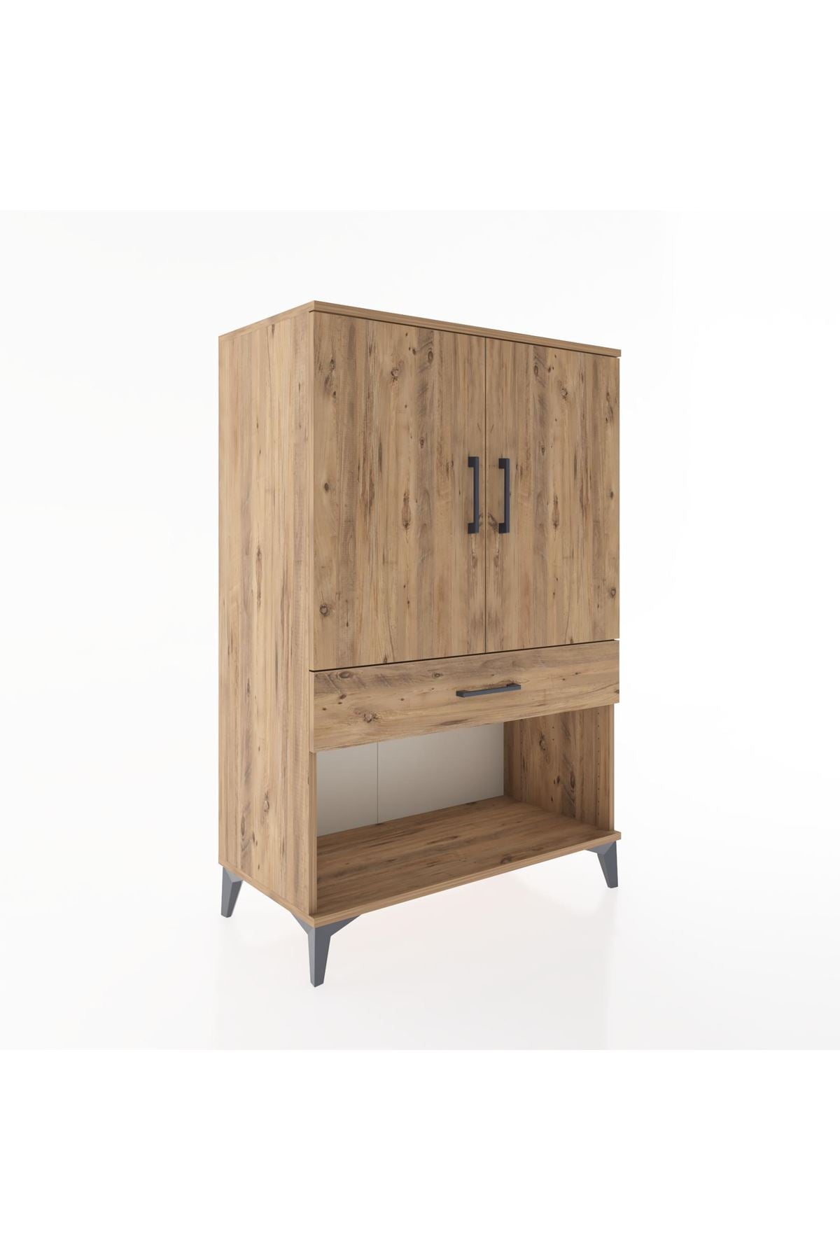 Hyperion Dolap 2 Raflı Tek Çekmeceli 2 Kapaklı 88x44x134 Çam-Çam