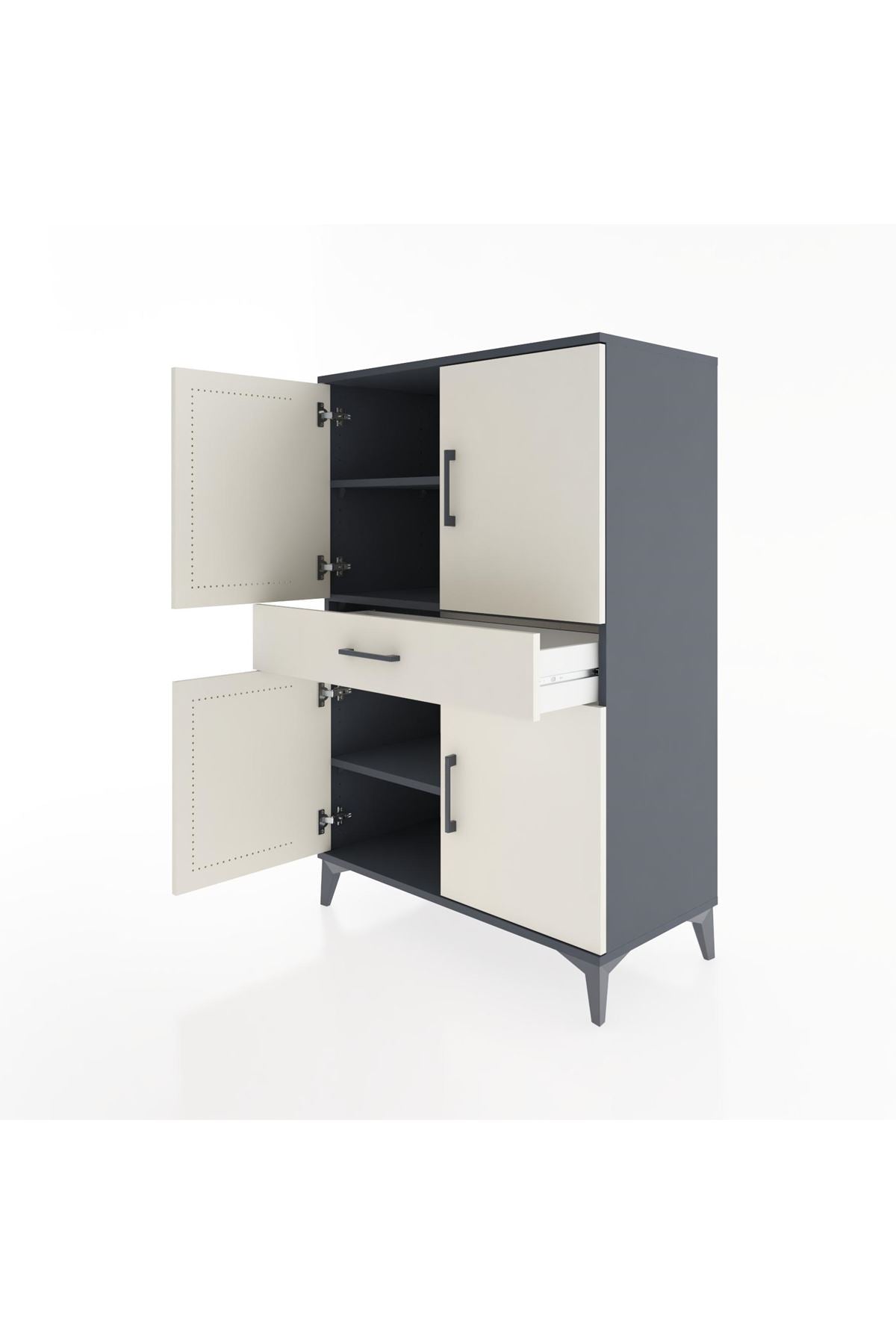 Hyperion Dolap 3 Raflı Tek Çekmeceli 4 Kapaklı 88x44x134 Antrasit-Aytaşı