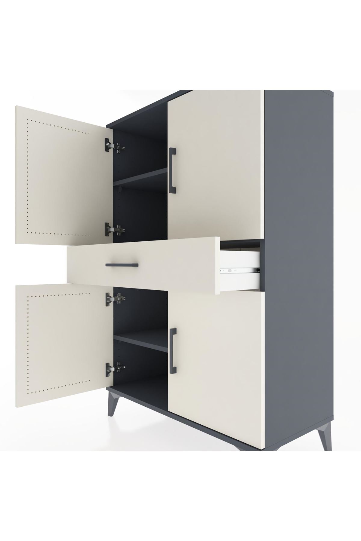 Hyperion Dolap 3 Raflı Tek Çekmeceli 4 Kapaklı 88x44x134 Antrasit-Aytaşı