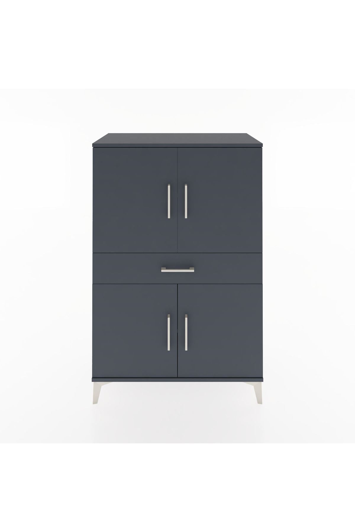 Hyperion Dolap 3 Raflı Tek Çekmeceli 4 Kapaklı 88x44x134 Antrasit-Antrasit