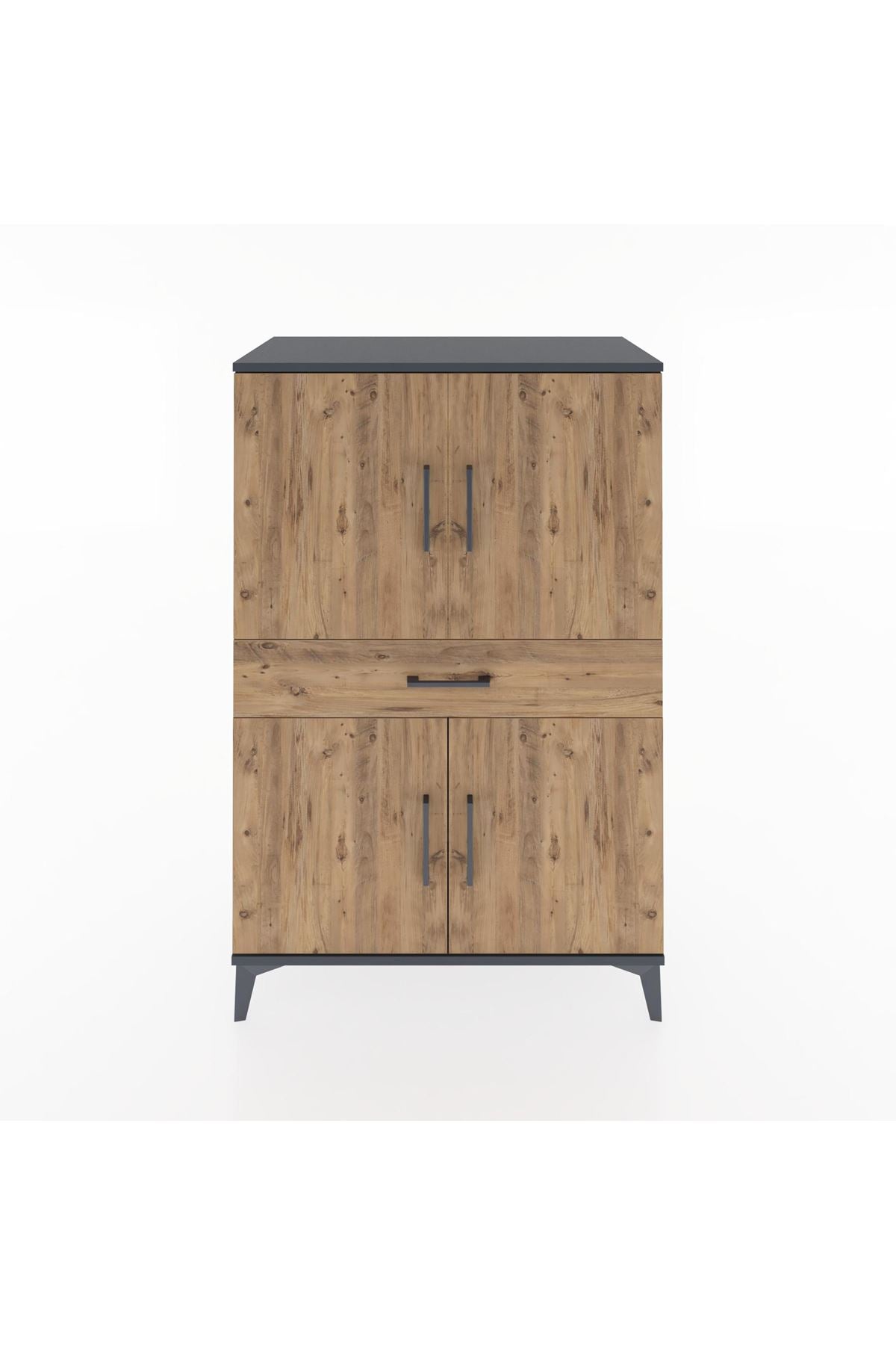 Hyperion Dolap 3 Raflı Tek Çekmeceli 4 Kapaklı 88x44x134 Antrasit-Çam