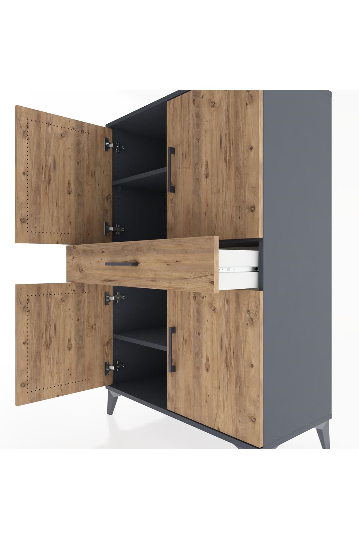 Hyperion Dolap 3 Raflı Tek Çekmeceli 4 Kapaklı 88x44x134 Antrasit-Çam