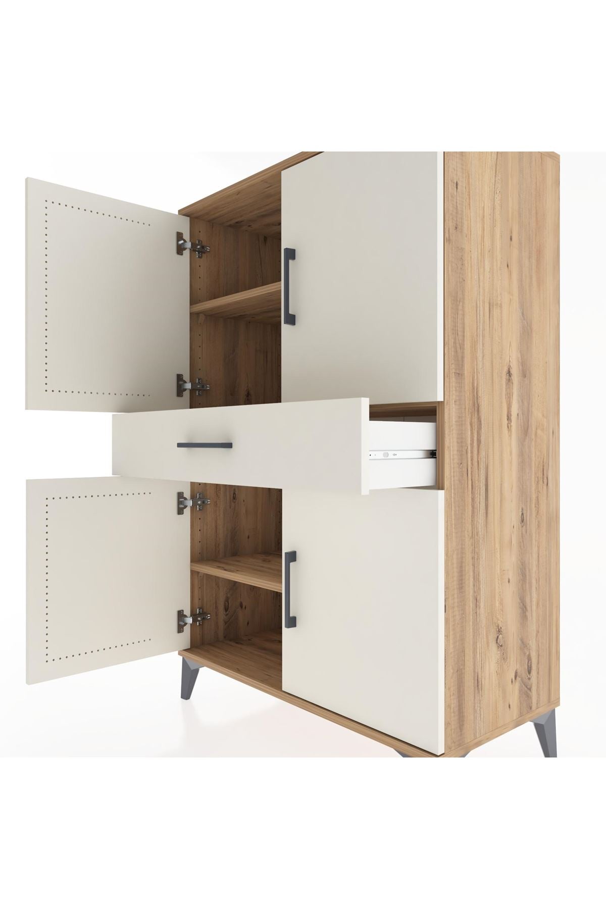 Hyperion Dolap 3 Raflı Tek Çekmeceli 4 Kapaklı 88x44x134 Çam-Aytaşı