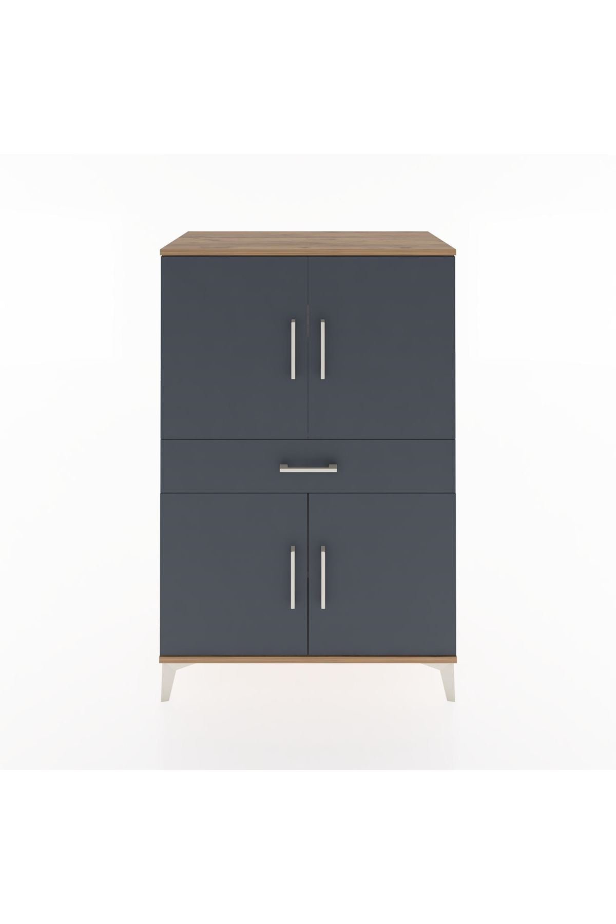 Hyperion Dolap 3 Raflı Tek Çekmeceli 4 Kapaklı 88x44x134 Çam-Antrasit