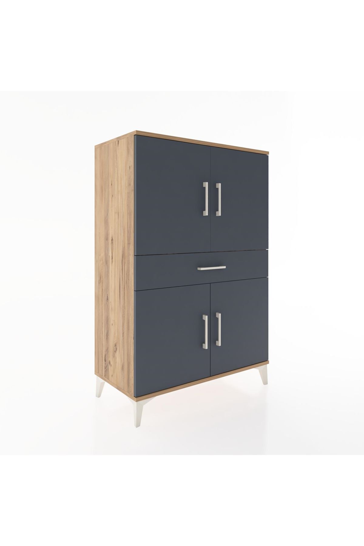 Hyperion Dolap 3 Raflı Tek Çekmeceli 4 Kapaklı 88x44x134 Çam-Antrasit