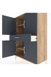 Hyperion Dolap 3 Raflı Tek Çekmeceli 4 Kapaklı 88x44x134 Çam-Antrasit