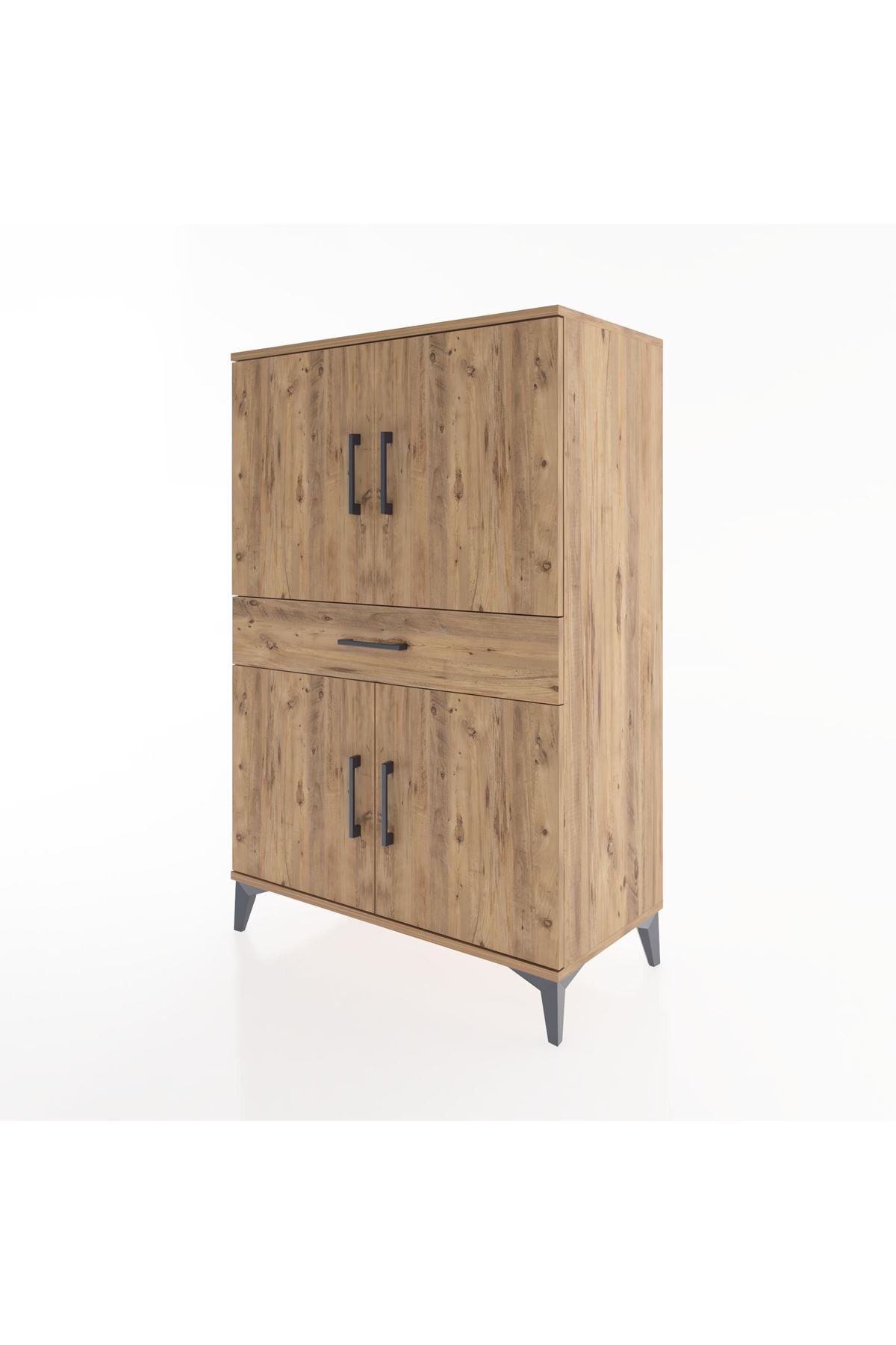 Hyperion Dolap 3 Raflı Tek Çekmeceli 4 Kapaklı 88x44x134 Çam-Çam