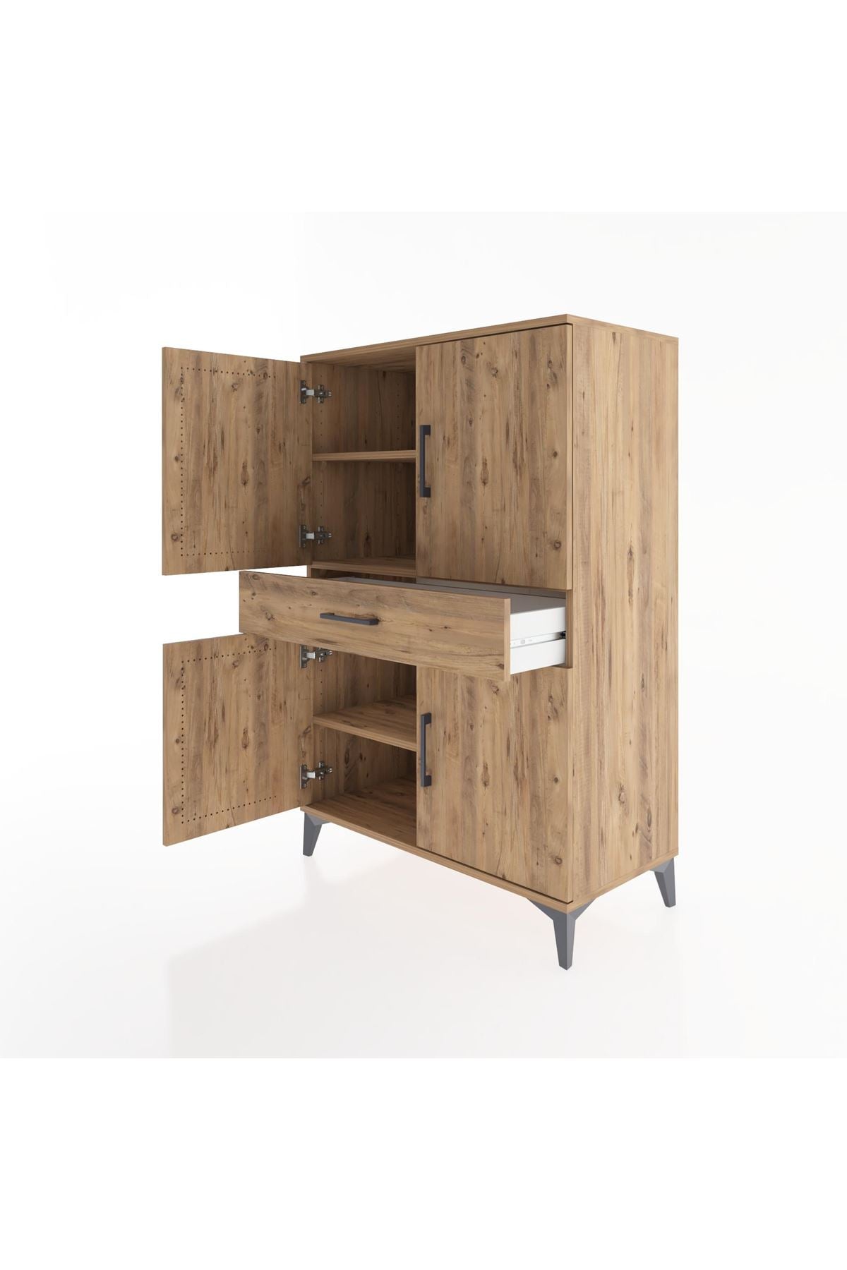 Hyperion Dolap 3 Raflı Tek Çekmeceli 4 Kapaklı 88x44x134 Çam-Çam