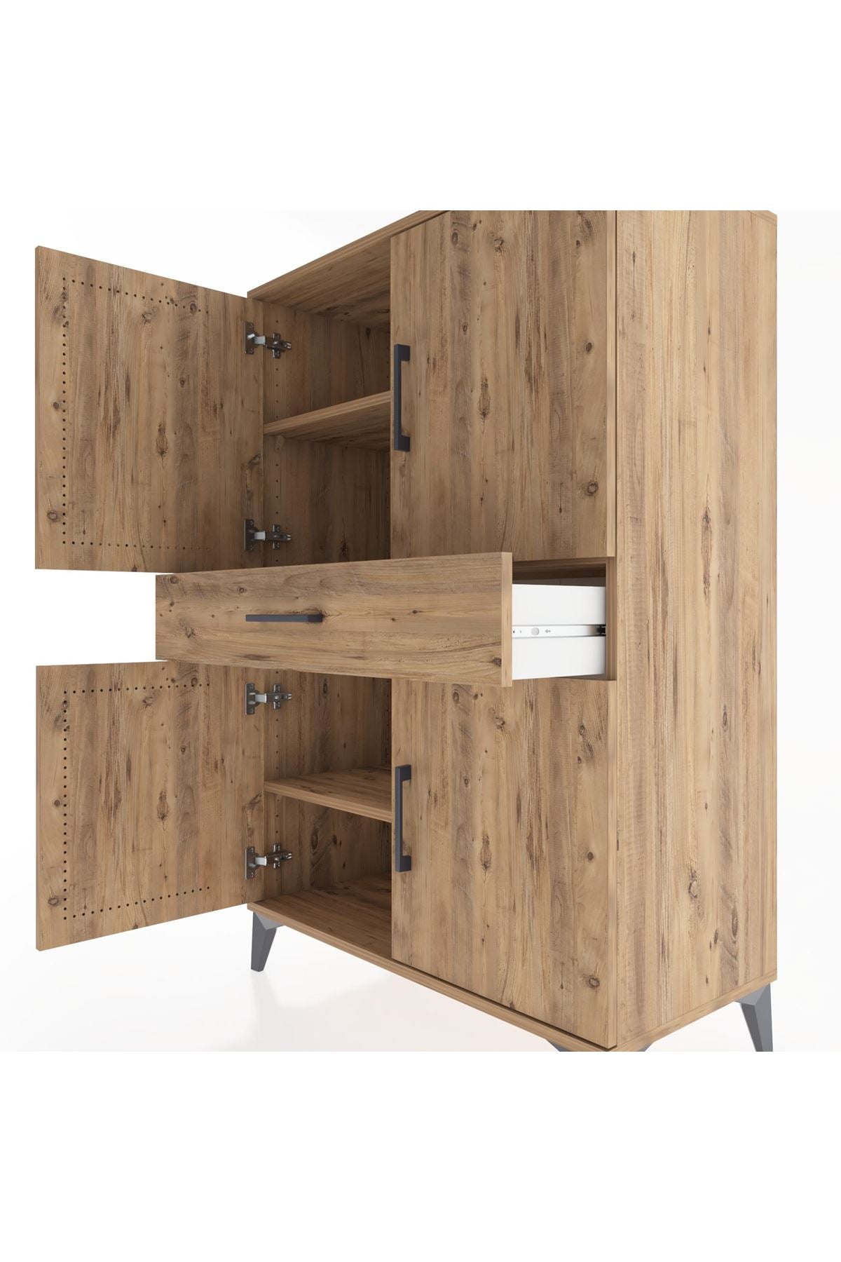 Hyperion Dolap 3 Raflı Tek Çekmeceli 4 Kapaklı 88x44x134 Çam-Çam