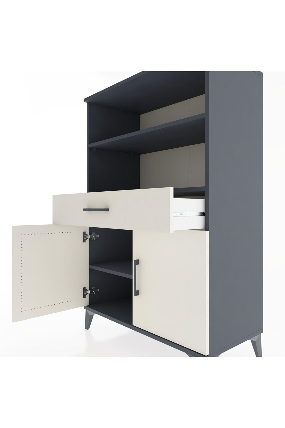 Hyperion Dolap 3 Raflı Tek Çekmeceli 2 Kapaklı 88x44x134 Antrasit-Aytaşı