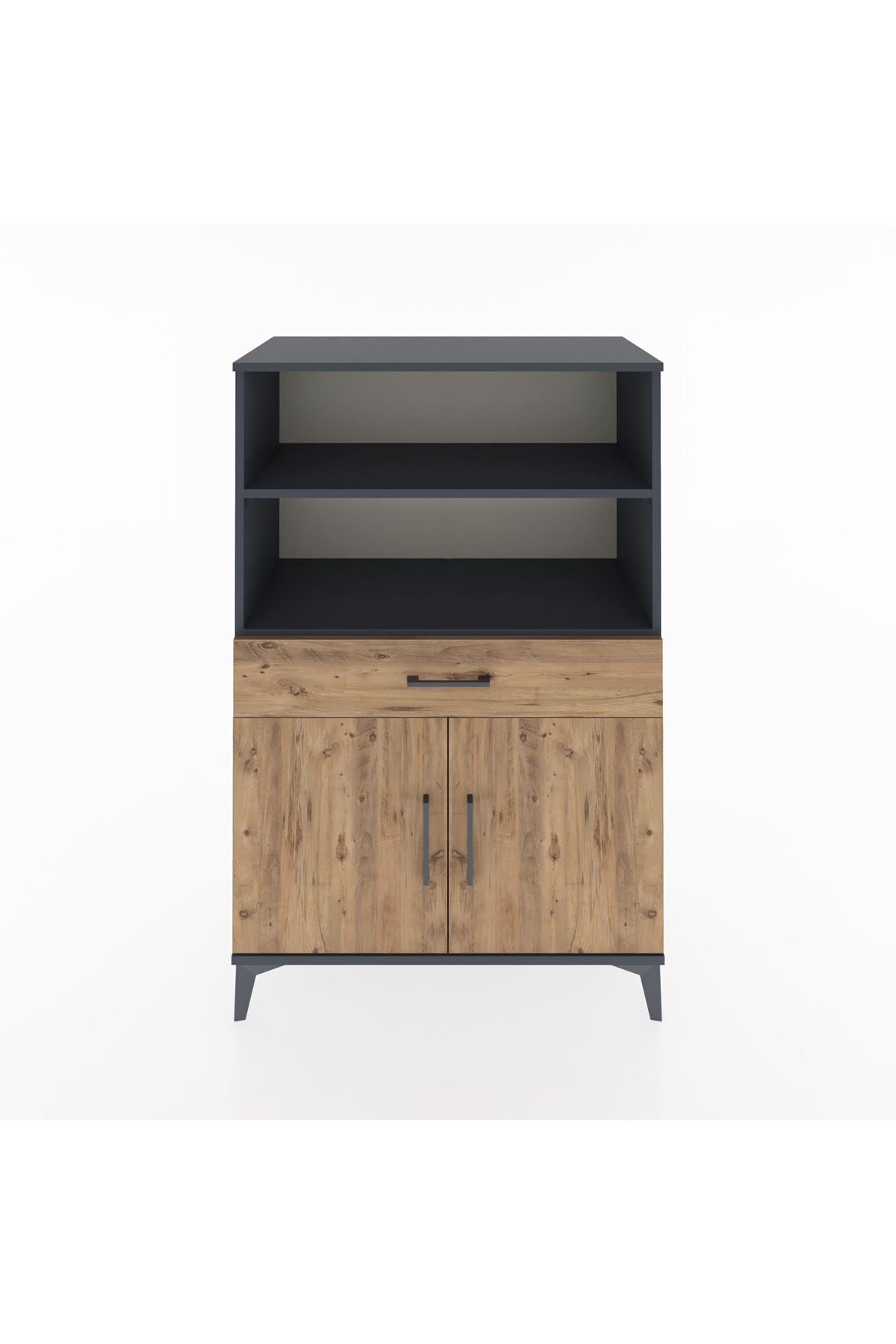 Hyperion Dolap 3 Raflı Tek Çekmeceli 2 Kapaklı 88x44x134 Antrasit-Çam