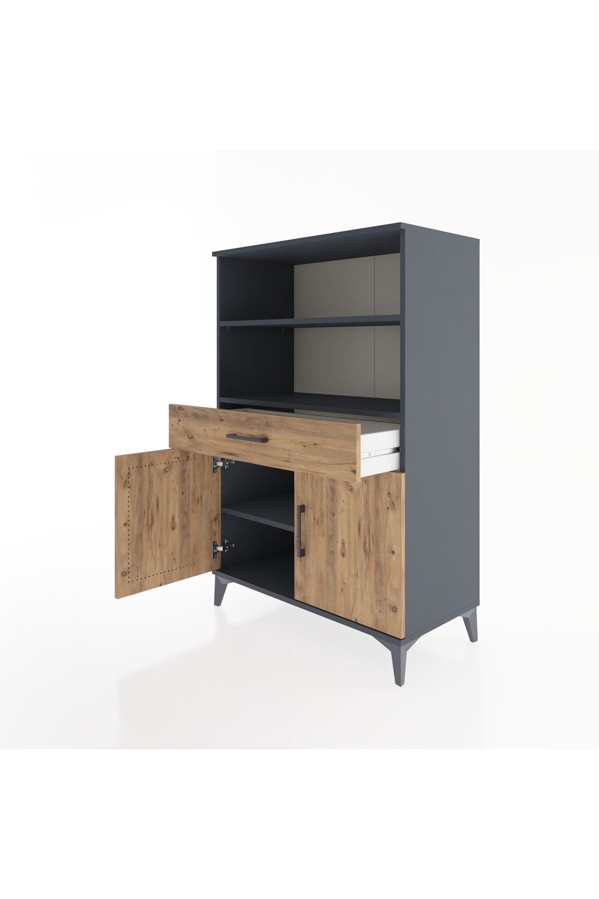 Hyperion Dolap 3 Raflı Tek Çekmeceli 2 Kapaklı 88x44x134 Antrasit-Çam