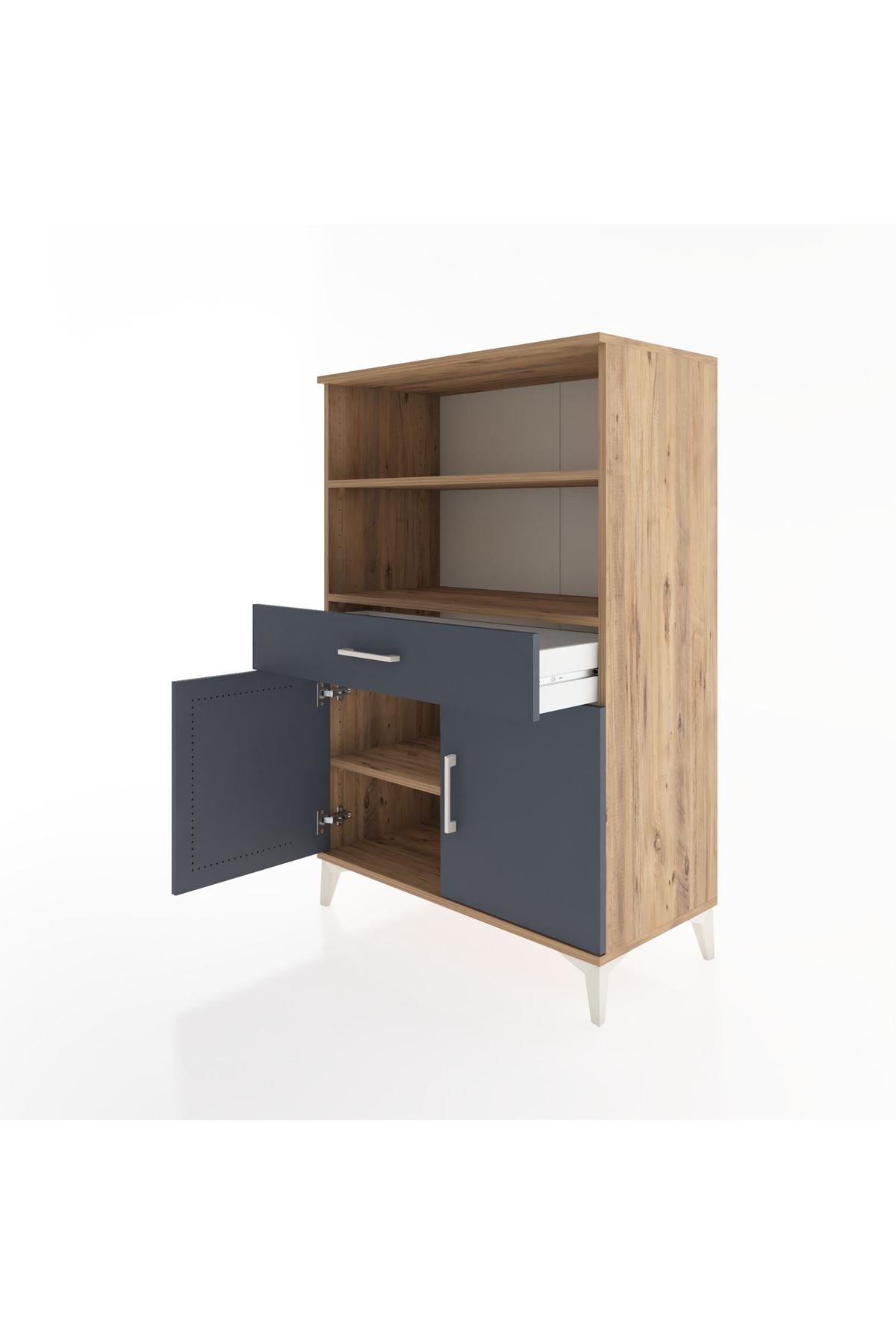 Hyperion Dolap 3 Raflı Tek Çekmeceli 2 Kapaklı 88x44x134 Çam-Antrasit