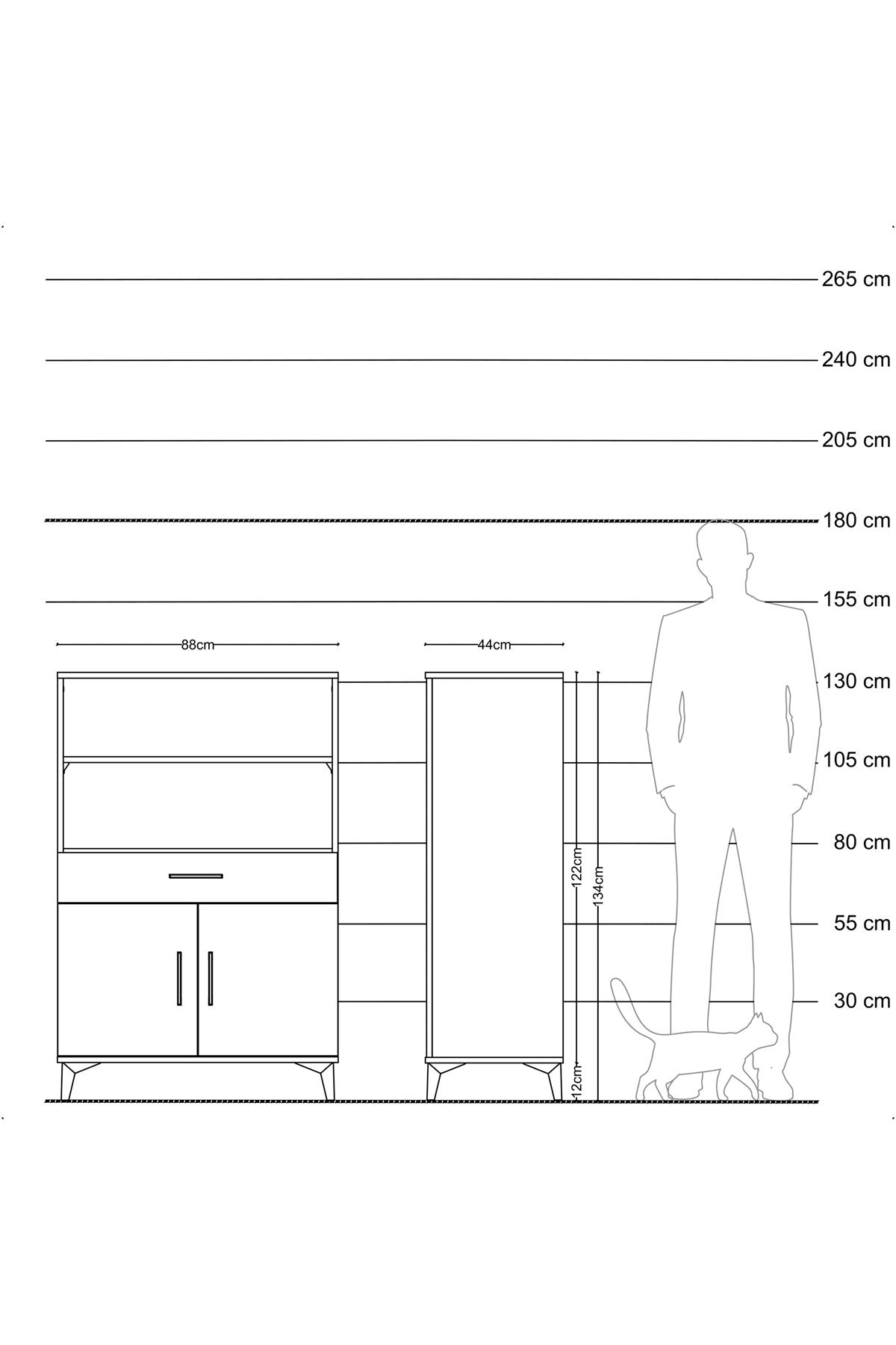 Hyperion Dolap 3 Raflı Tek Çekmeceli 2 Kapaklı 88x44x134 Çam-Antrasit