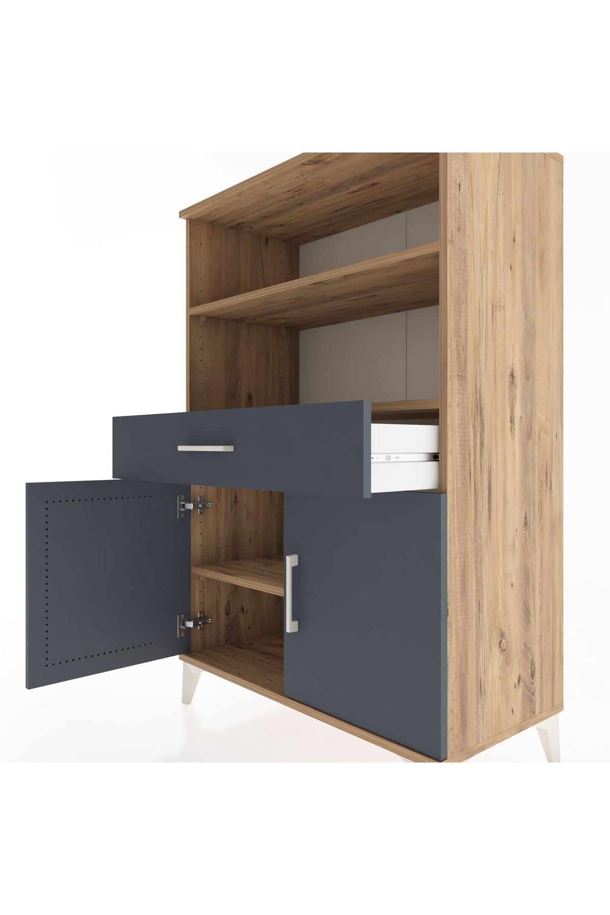 Hyperion Dolap 3 Raflı Tek Çekmeceli 2 Kapaklı 88x44x134 Çam-Antrasit