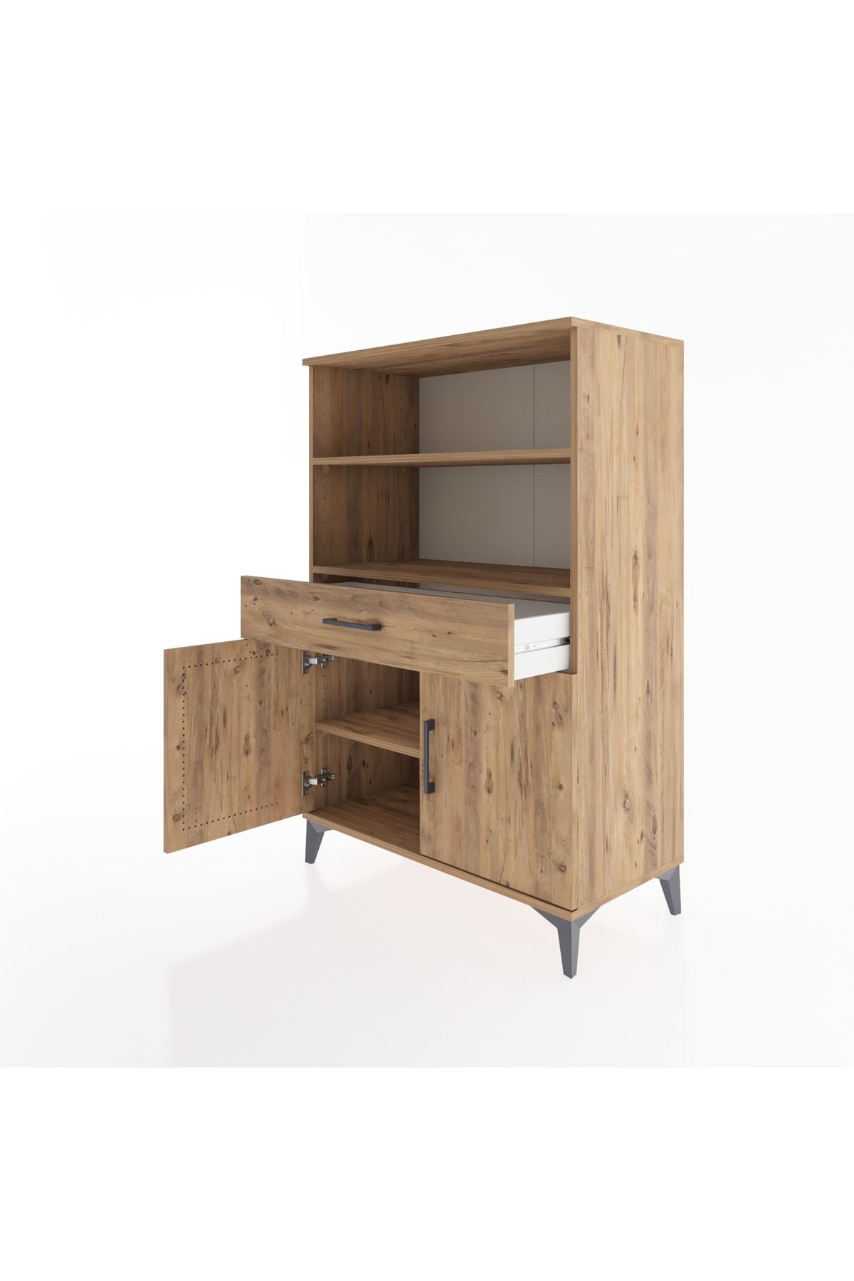 Hyperion Dolap 3 Raflı Tek Çekmeceli 2 Kapaklı 88x44x134 Çam-Çam