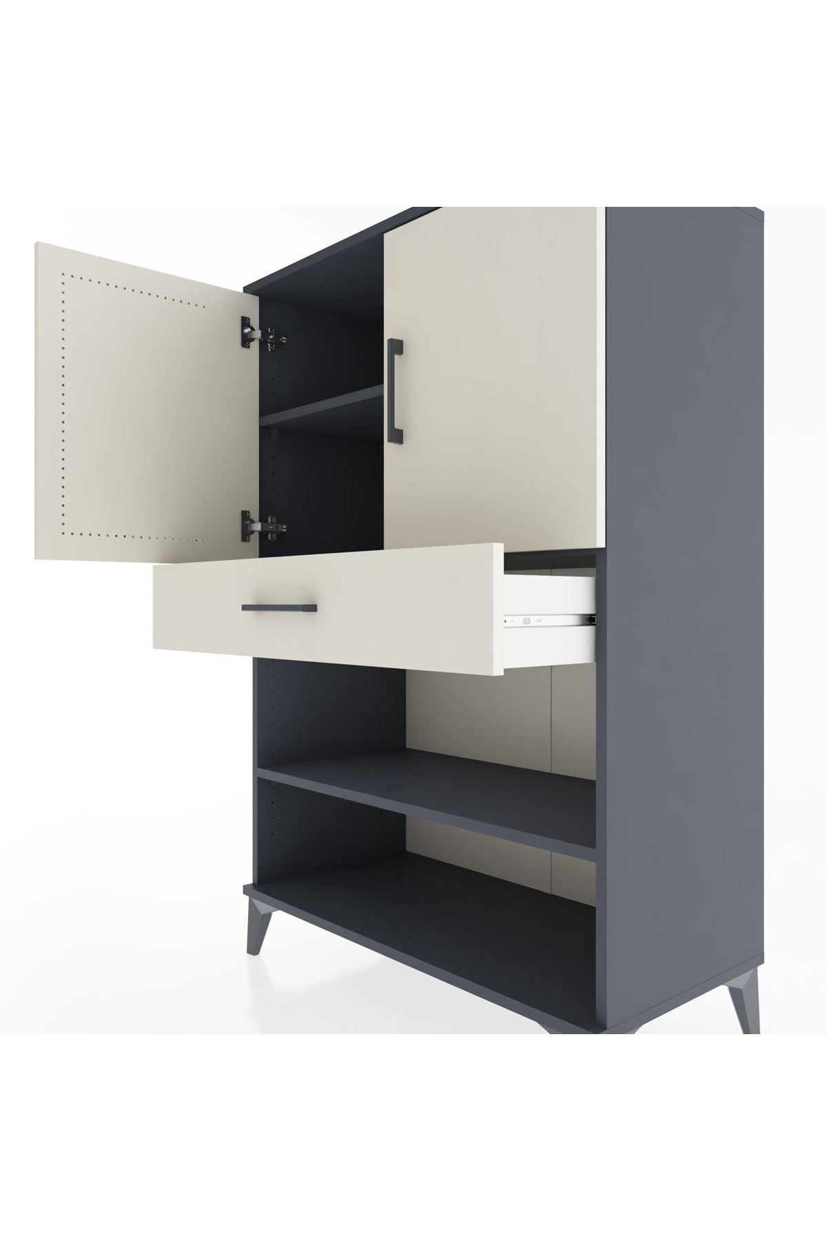 Hyperion Dolap 3 Raflı Tek Çekmeceli 2 Kapaklı 88x44x134 Antrasit-Aytaşı