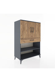 Hyperion Dolap 3 Raflı Tek Çekmeceli 2 Kapaklı 88x44x134 Antrasit-Çam