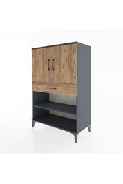 Hyperion Dolap 3 Raflı Tek Çekmeceli 2 Kapaklı 88x44x134 Antrasit-Çam