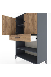 Hyperion Dolap 3 Raflı Tek Çekmeceli 2 Kapaklı 88x44x134 Antrasit-Çam