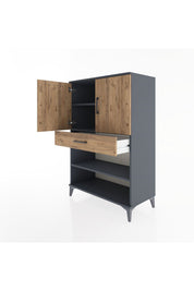 Hyperion Dolap 3 Raflı Tek Çekmeceli 2 Kapaklı 88x44x134 Antrasit-Çam