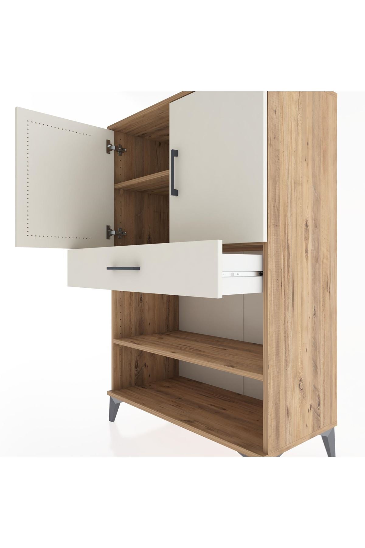 Hyperion Dolap 3 Raflı Tek Çekmeceli 2 Kapaklı 88x44x134 Çam-Aytaşı