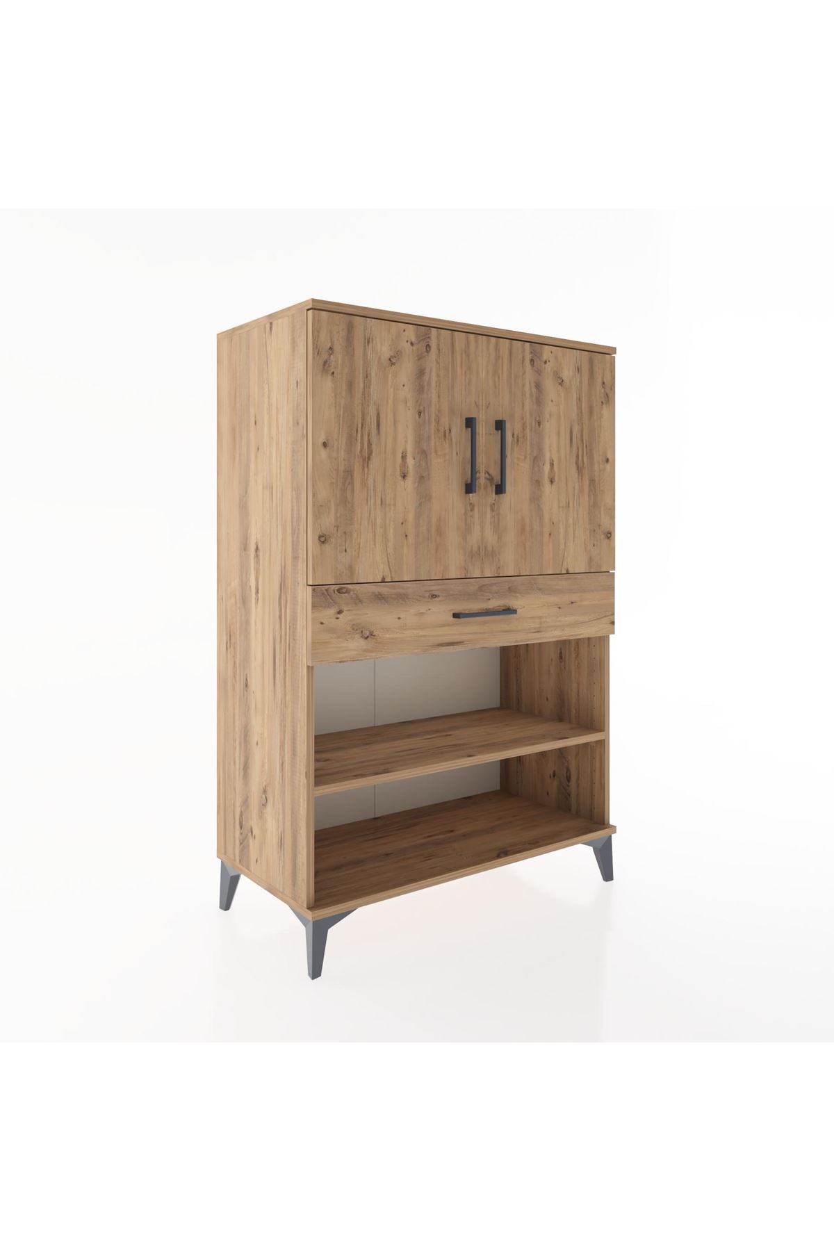 Hyperion Dolap 3 Raflı Tek Çekmeceli 2 Kapaklı 88x44x134 Çam-Çam