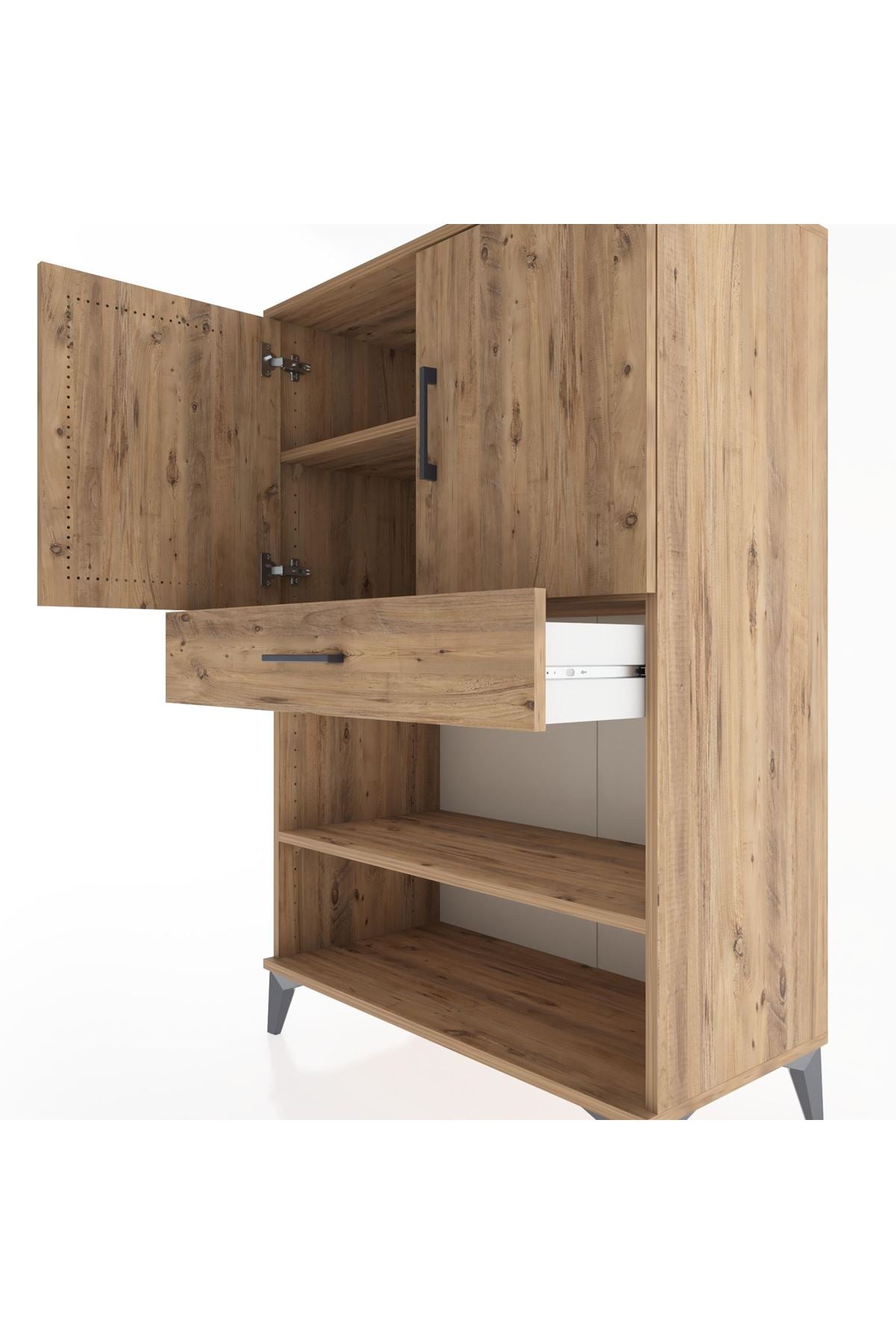 Hyperion Dolap 3 Raflı Tek Çekmeceli 2 Kapaklı 88x44x134 Çam-Çam