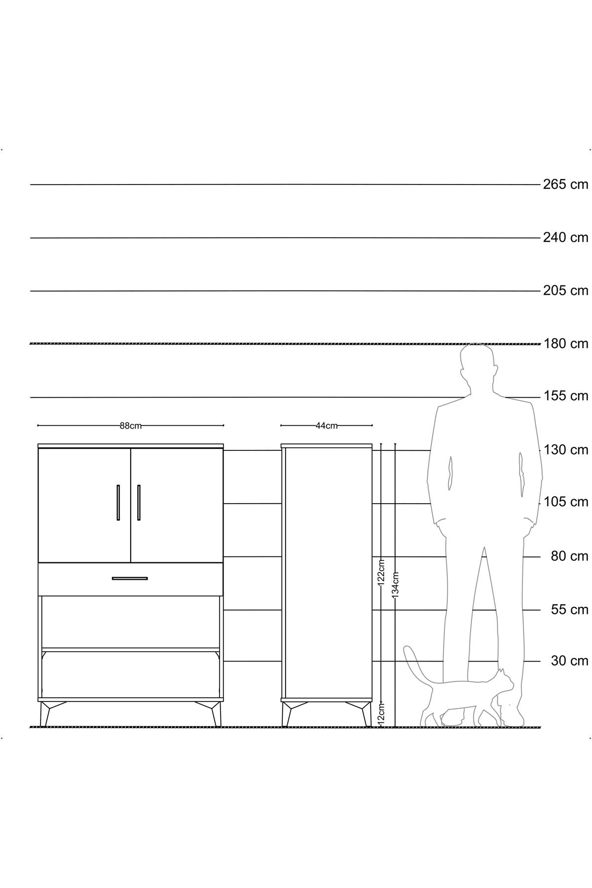 Hyperion Dolap 3 Raflı Tek Çekmeceli 2 Kapaklı 88x44x134 Çam-Çam