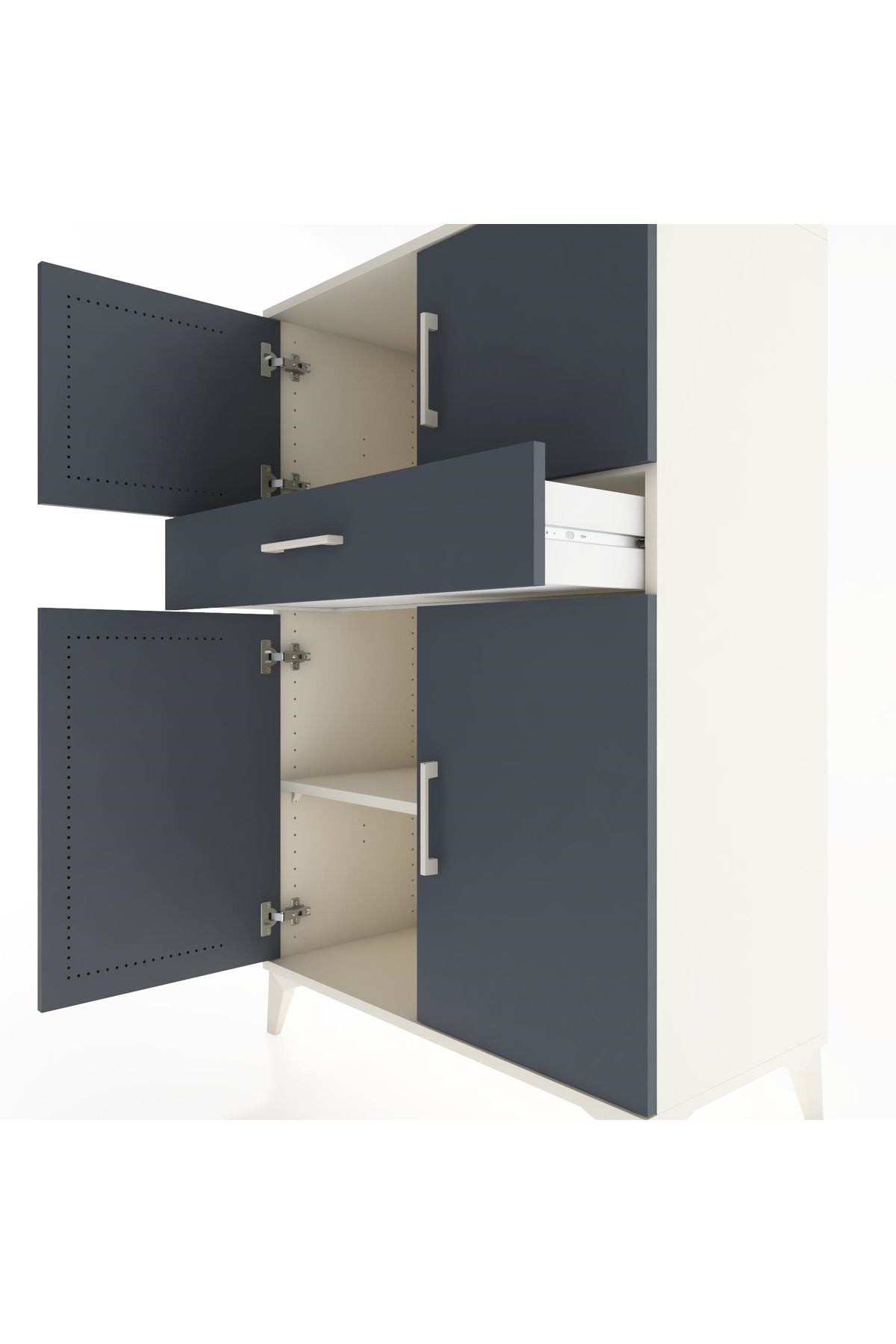 Hyperion Dolap 2 Raflı Tek Çekmeceli 4 Kapaklı 88x44x134 Aytaşı-Antrasit