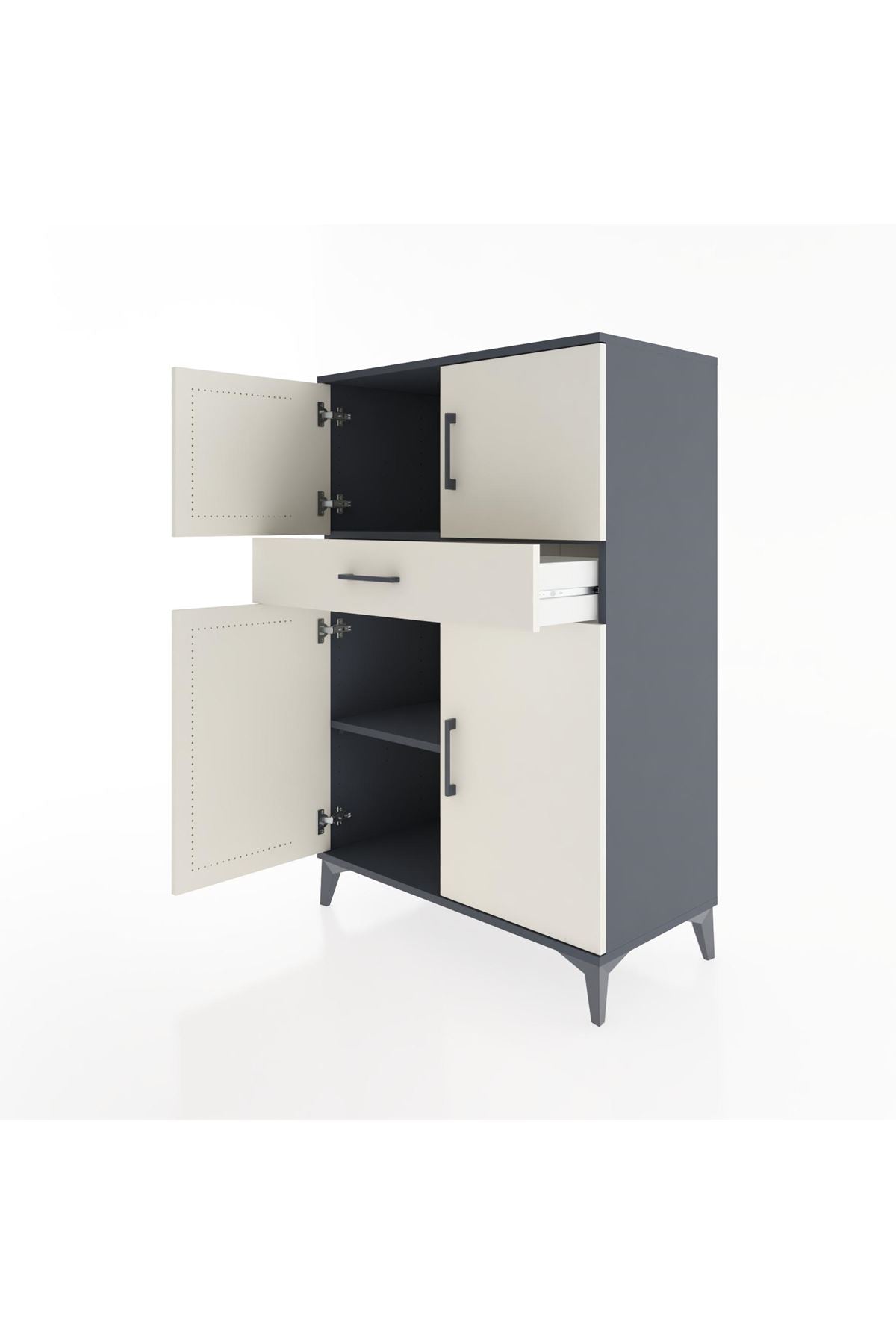 Hyperion Dolap 2 Raflı Tek Çekmeceli 4 Kapaklı 88x44x134 Antrasit-Aytaşı