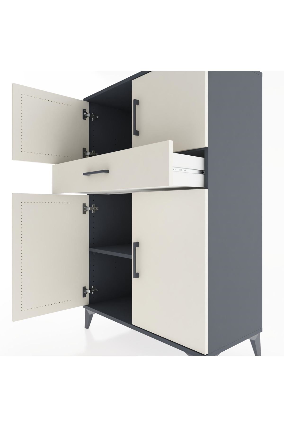 Hyperion Dolap 2 Raflı Tek Çekmeceli 4 Kapaklı 88x44x134 Antrasit-Aytaşı