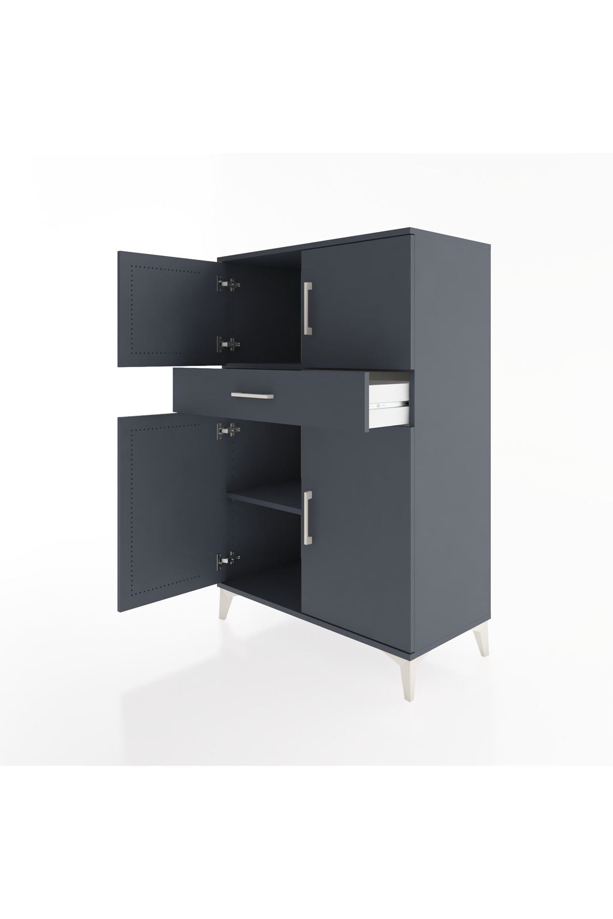 Hyperion Dolap 2 Raflı Tek Çekmeceli 4 Kapaklı 88x44x134 Antrasit-Antrasit