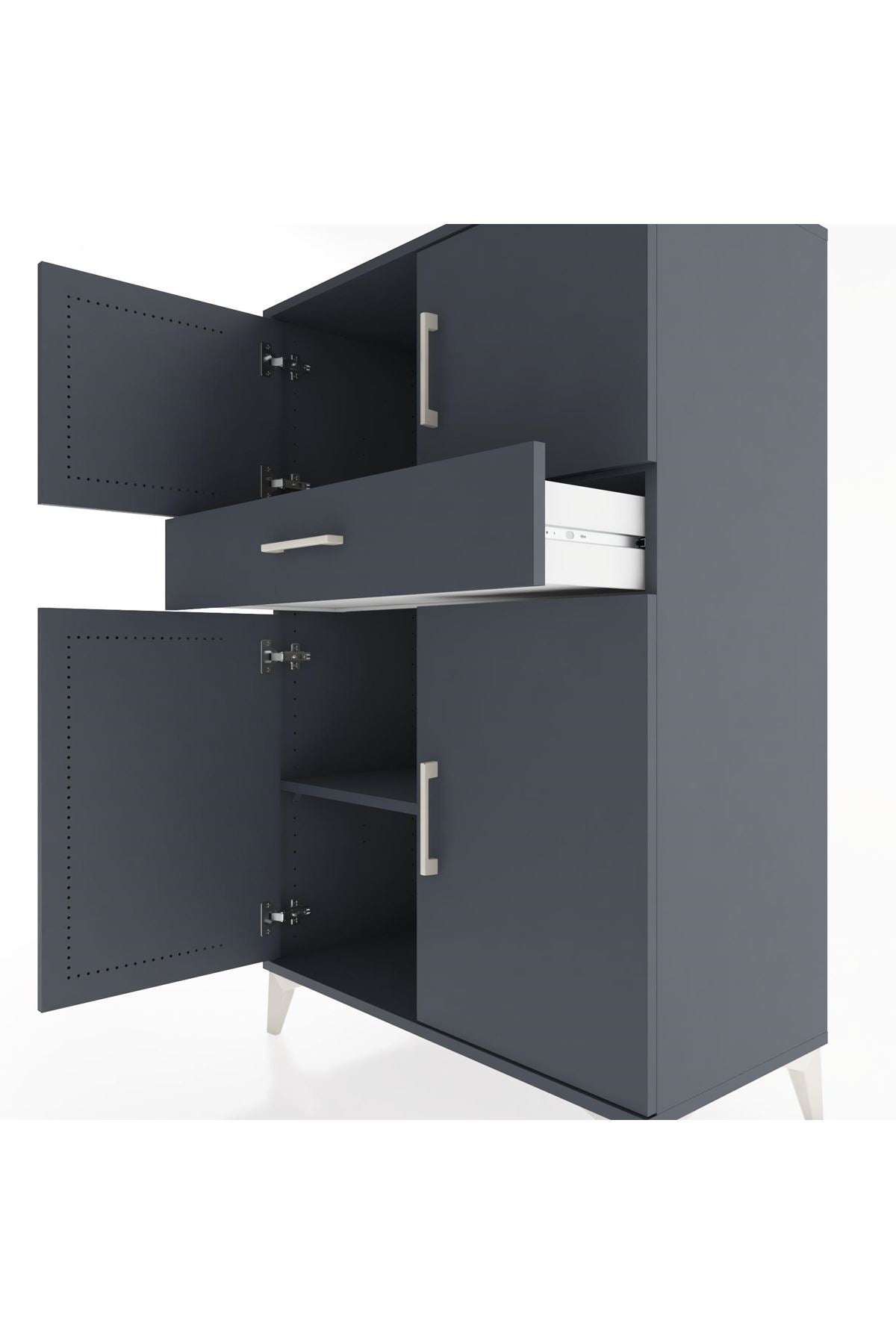 Hyperion Dolap 2 Raflı Tek Çekmeceli 4 Kapaklı 88x44x134 Antrasit-Antrasit