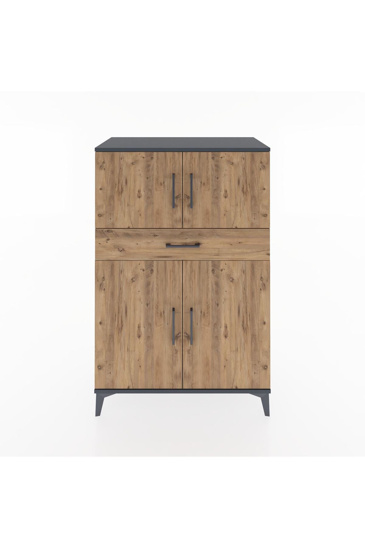 Hyperion Dolap 2 Raflı Tek Çekmeceli 4 Kapaklı 88x44x134 Antrasit-Çam