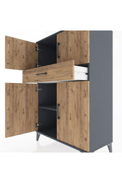 Hyperion Dolap 2 Raflı Tek Çekmeceli 4 Kapaklı 88x44x134 Antrasit-Çam