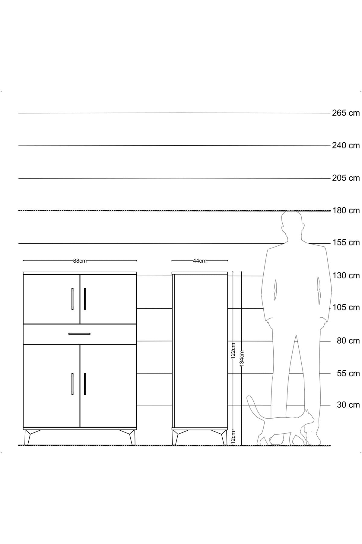 Hyperion Dolap 2 Raflı Tek Çekmeceli 4 Kapaklı 88x44x134 Antrasit-Çam