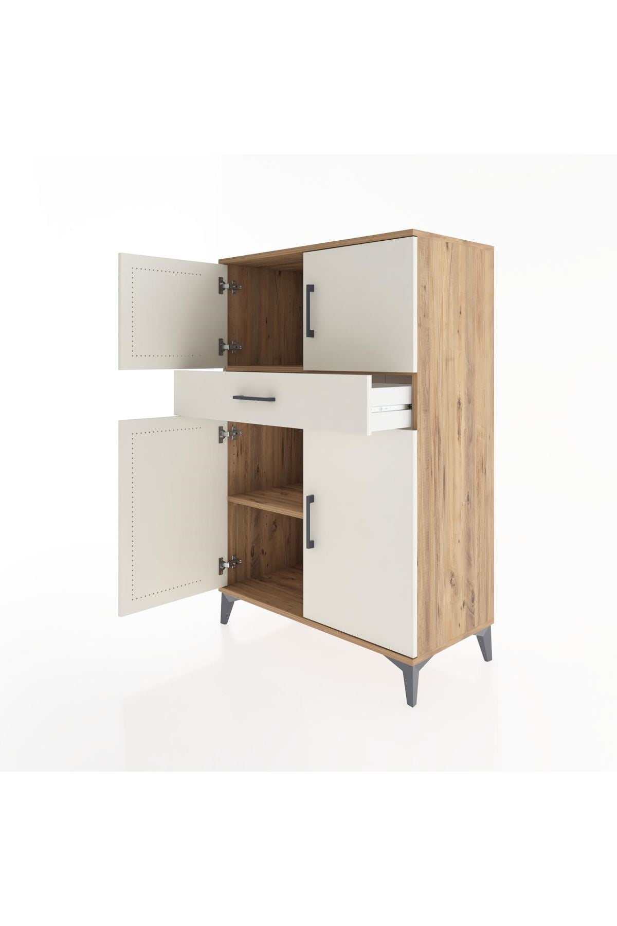 Hyperion Dolap 2 Raflı Tek Çekmeceli 4 Kapaklı 88x44x134 Çam-Aytaşı