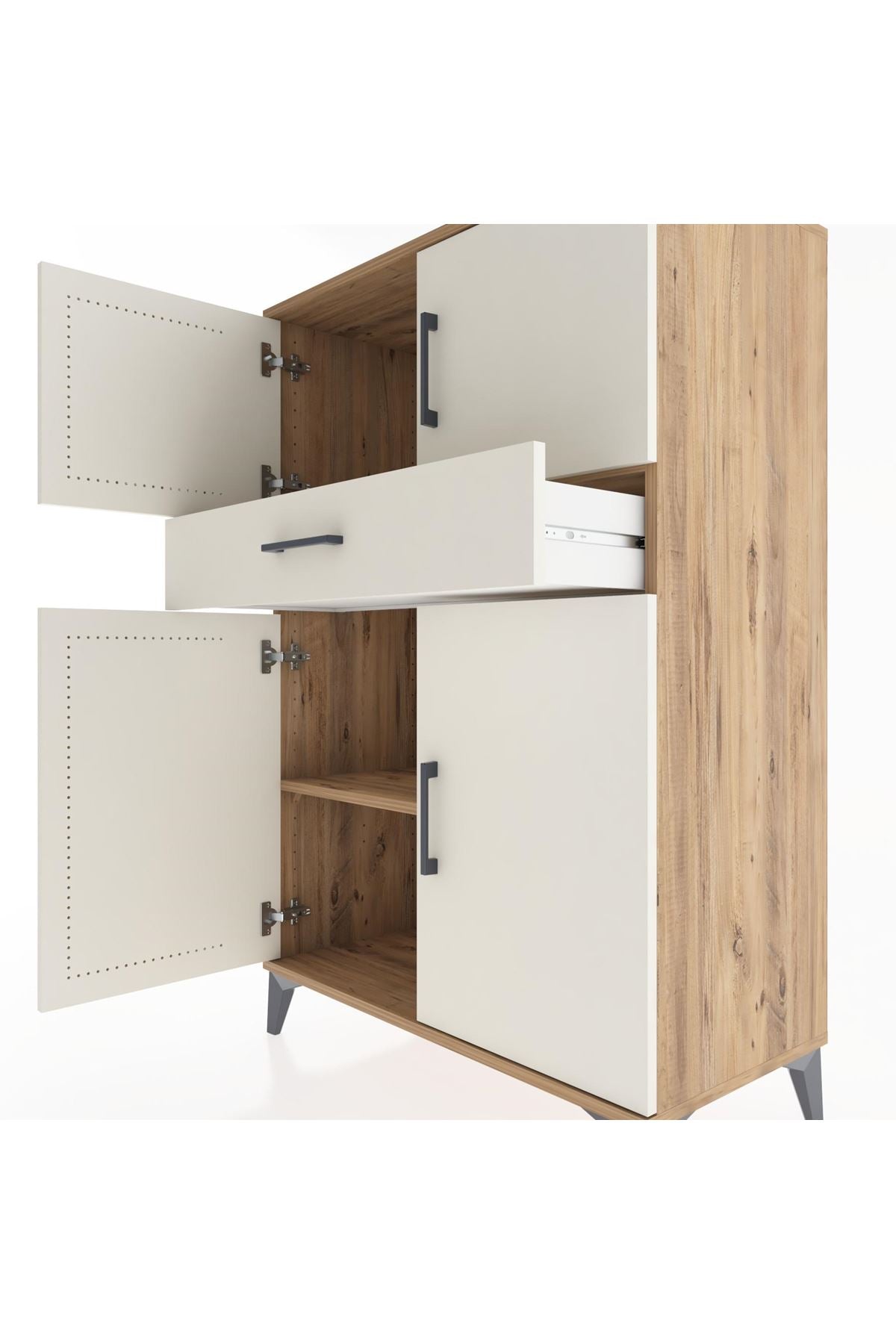 Hyperion Dolap 2 Raflı Tek Çekmeceli 4 Kapaklı 88x44x134 Çam-Aytaşı