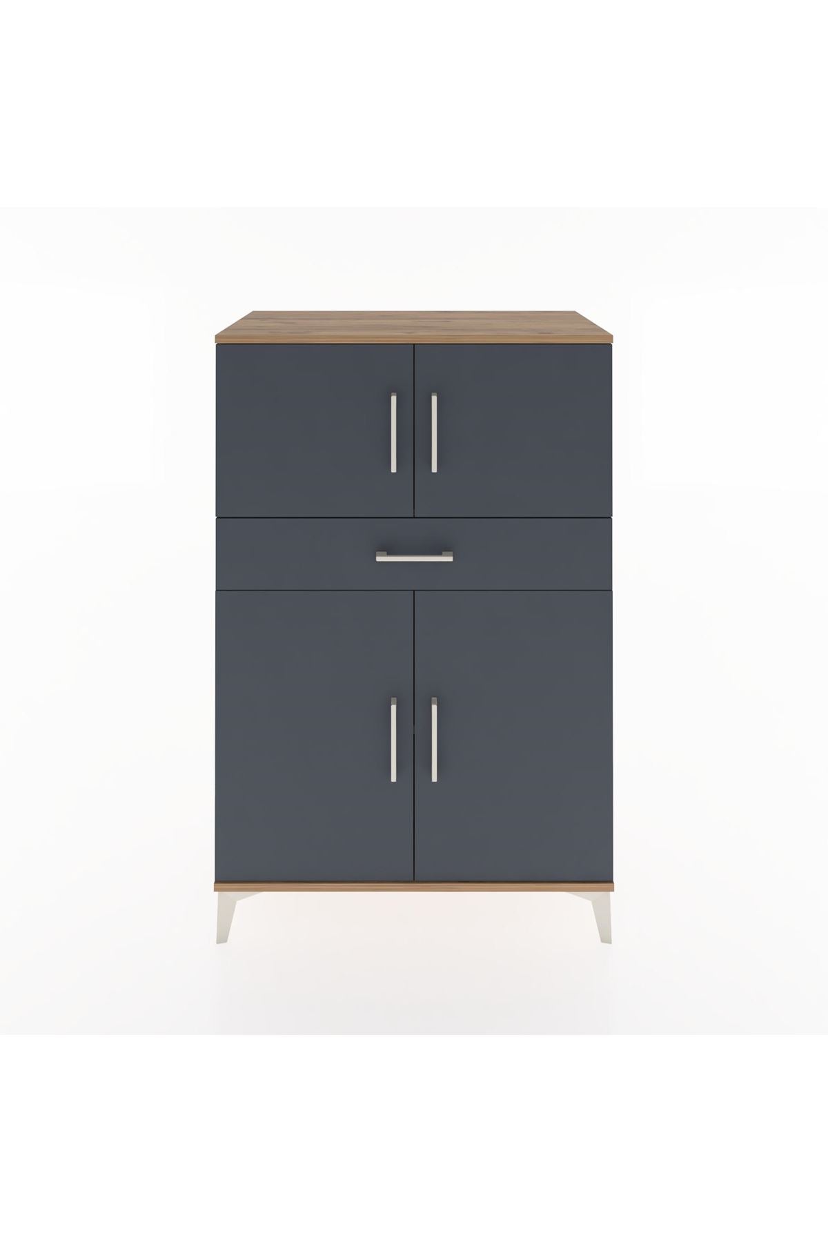 Hyperion Dolap 2 Raflı Tek Çekmeceli 4 Kapaklı 88x44x134 Çam-Antrasit