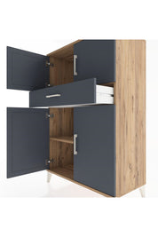 Hyperion Dolap 2 Raflı Tek Çekmeceli 4 Kapaklı 88x44x134 Çam-Antrasit