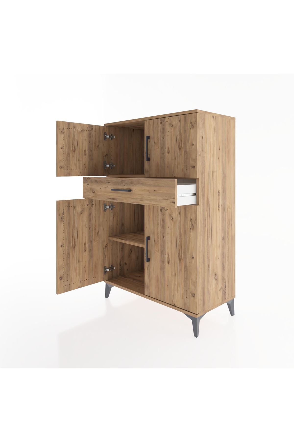 Hyperion Dolap 2 Raflı Tek Çekmeceli 4 Kapaklı 88x44x134 Çam-Çam