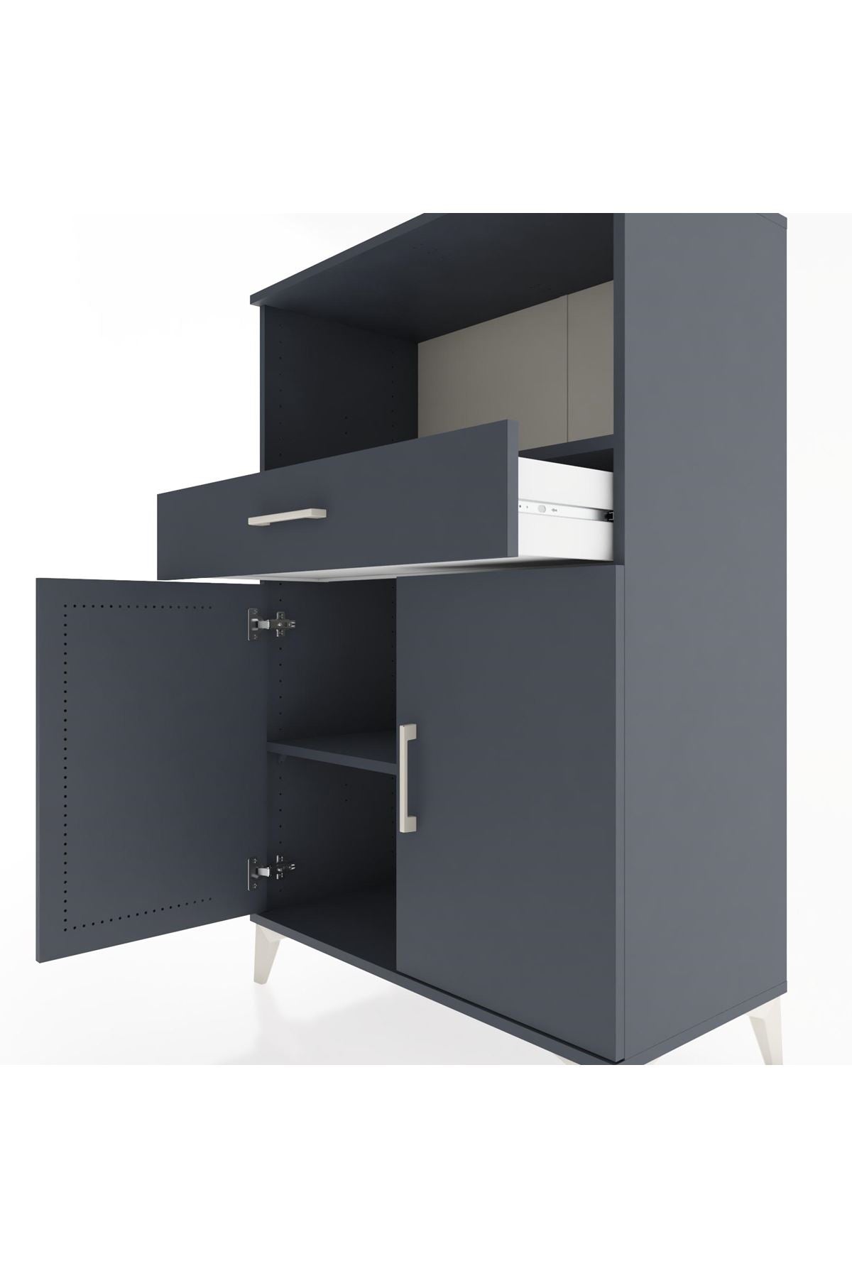 Hyperion Dolap 2 Raflı Tek Çekmeceli 2 Kapaklı 88x44x134 Antrasit-Antrasit