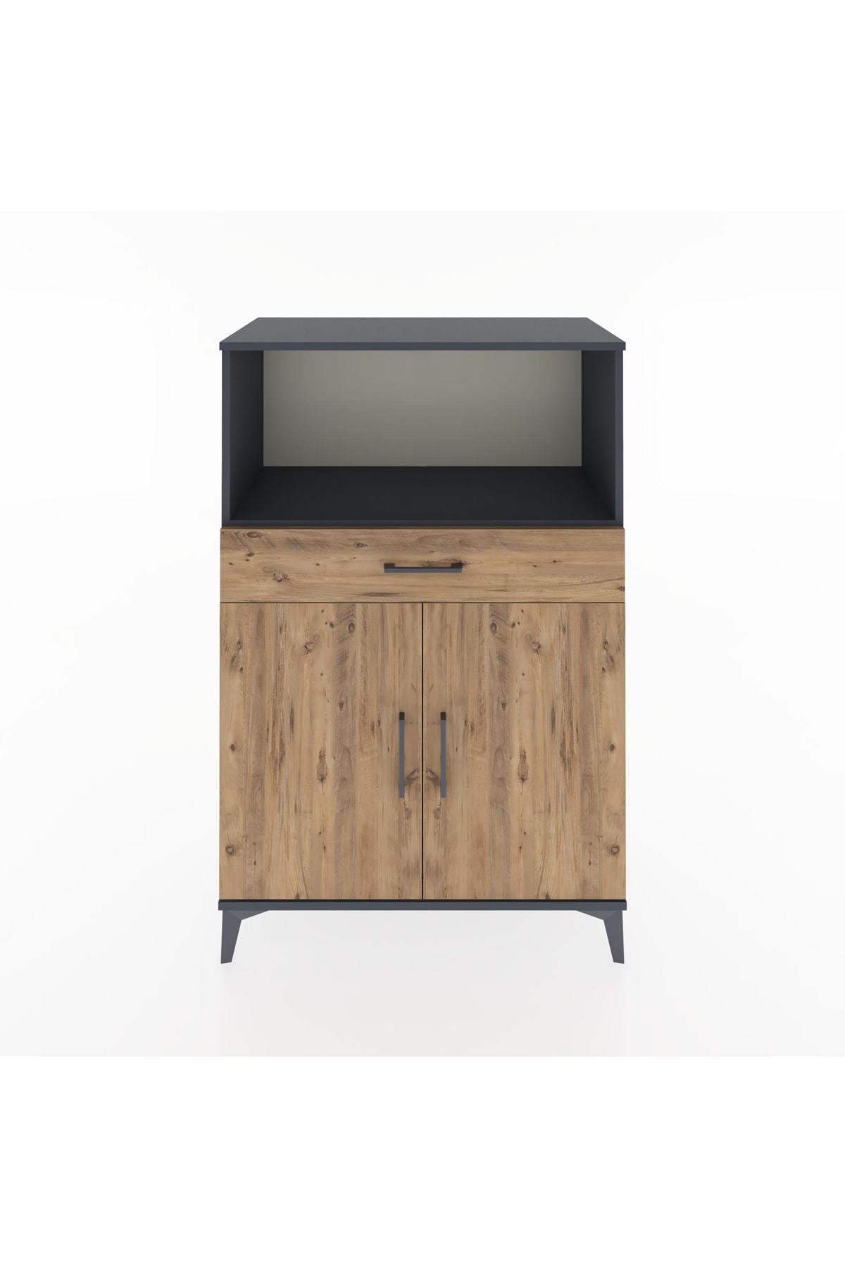 Hyperion Dolap 2 Raflı Tek Çekmeceli 2 Kapaklı 88x44x134 Antrasit-Çam