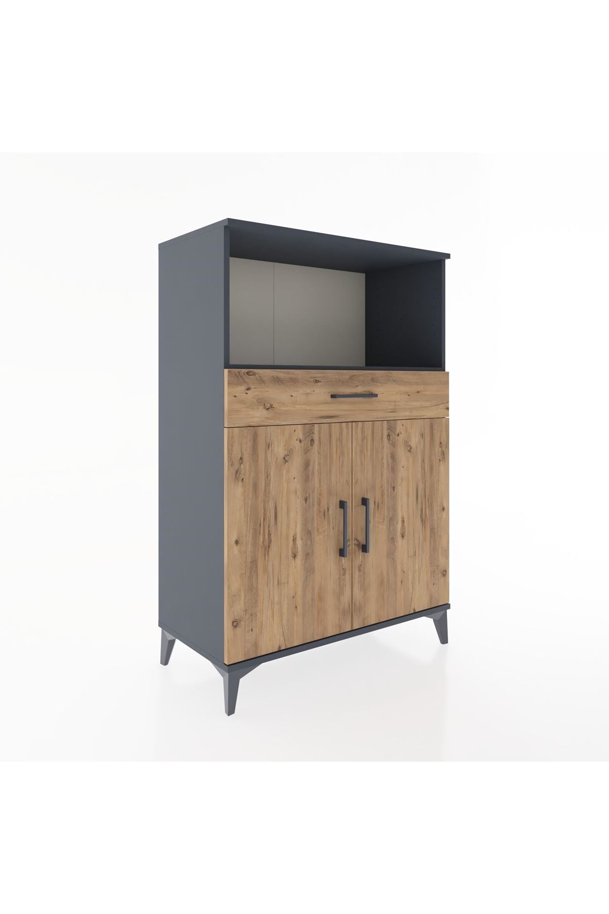 Hyperion Dolap 2 Raflı Tek Çekmeceli 2 Kapaklı 88x44x134 Antrasit-Çam