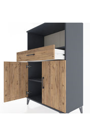 Hyperion Dolap 2 Raflı Tek Çekmeceli 2 Kapaklı 88x44x134 Antrasit-Çam